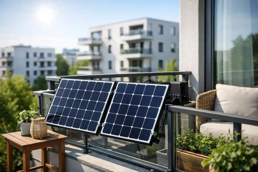 Mini Solaranlage im Mietshaus auf dem Balkon