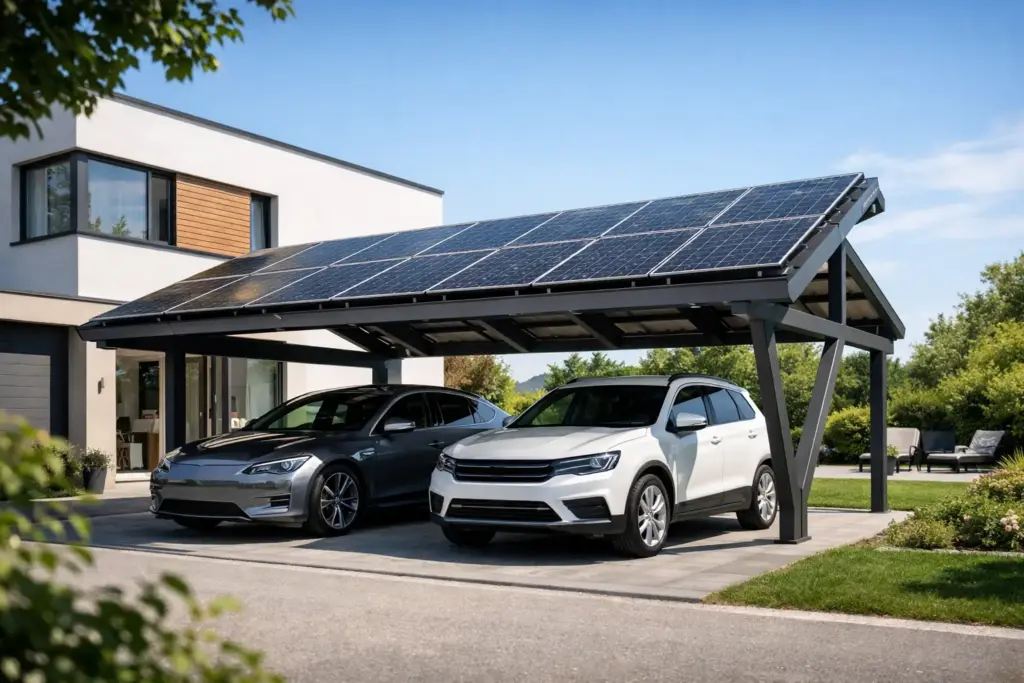Solar Carport am Haus macht Stellplätze produktiv